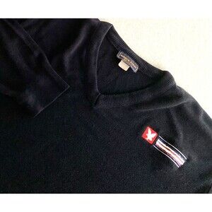 Vintage Andrew Rohan Acrylic V Neck Sweater Mens Large Navy Blue USA